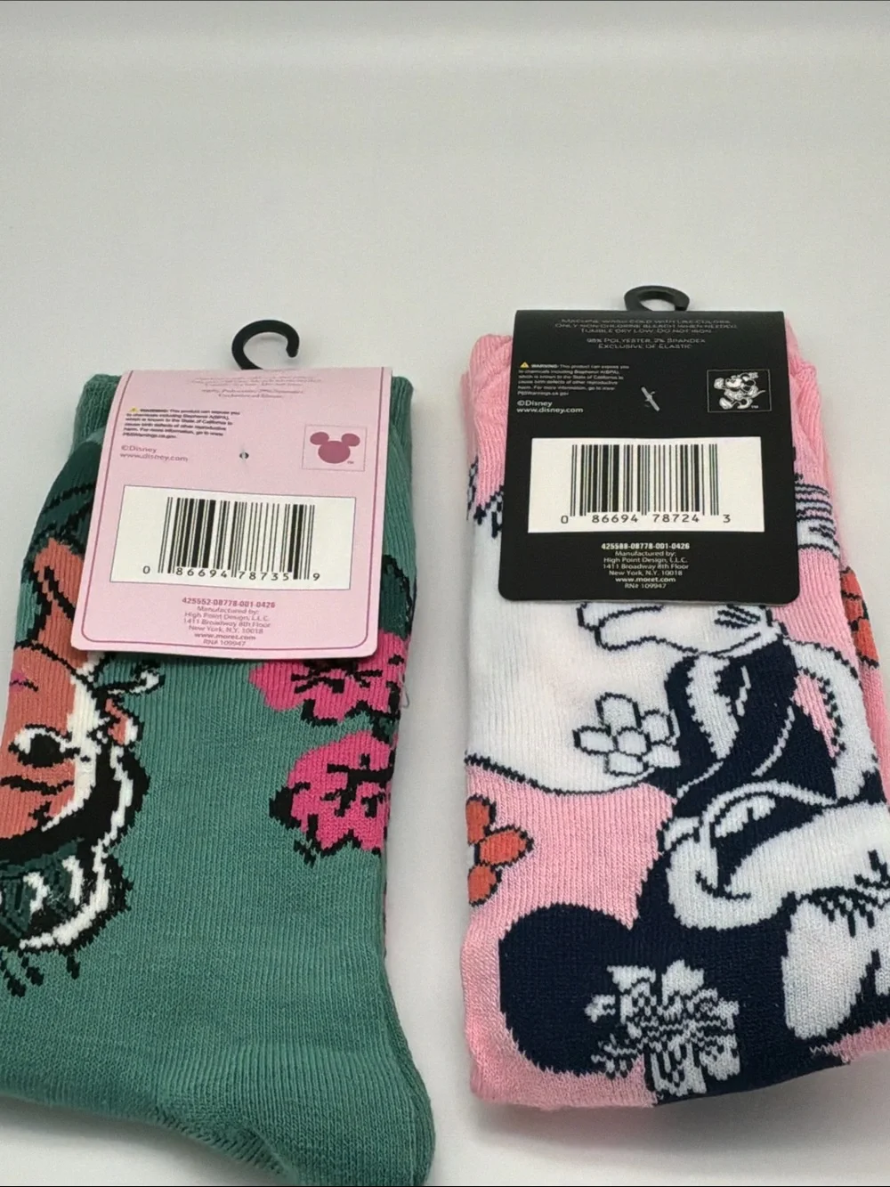 Disney Princess & Minnie Mouse Floral Socks - Green and Pink shoe size 6.5 - 12